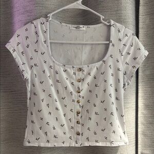 White Cap Sleeve Button Down Crop Top